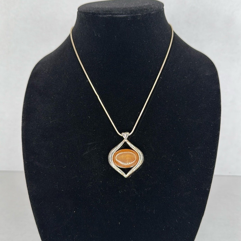 Vintage KC Silver Necklace with Orange Gemstone Lot A41